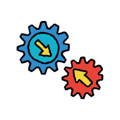 Strategy plan gear hand-drawn icon vector graphic illustration