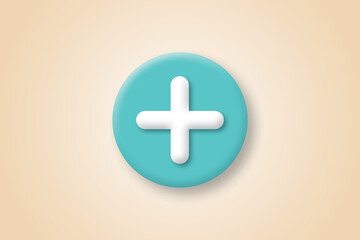 Add, plus, medical cross round button on pastel background. Concept for health care, Medical symbol of emergency help. shadow overlay. illustration of 3d paper cut design minimal style.