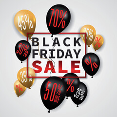 Black Friday sale social media post by balloons with a percent sign, discount for promotion