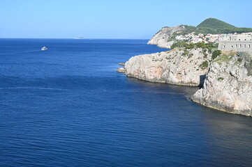 The rooftops and walls of the old walled town of Dubrovnik.