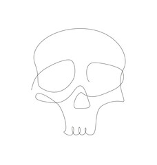 Halloween one line skull element. Outline Jolly Roger. Death head single line symbol.