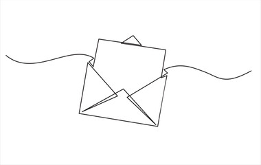 Continuous line drawing of open envelope with a letter - obrazy, fototapety, plakaty