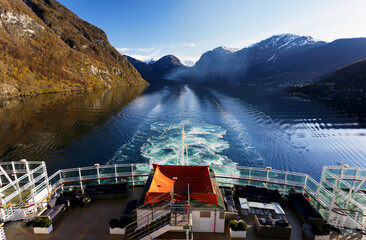 View of Norwegian mountains from Luxury Cruise ship