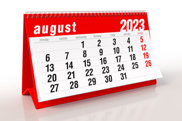 August 2023 Calendar. Isolated on White Background. 3D Illustration - obrazy, fototapety, plakaty