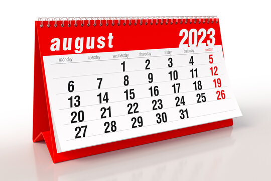 August 2023 Calendar. Isolated on White Background. 3D Illustration