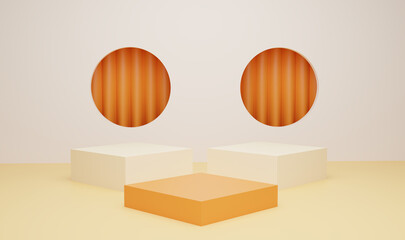 Mock up scene geometry shape podium for product on light brown and orange background . Abstract geometric.3D rendering.