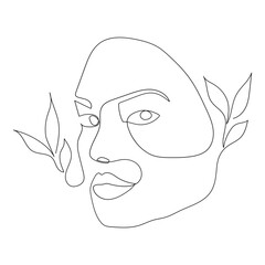 Continuous line drawing of portrait of a beautiful Woman's face. Minimalism art.