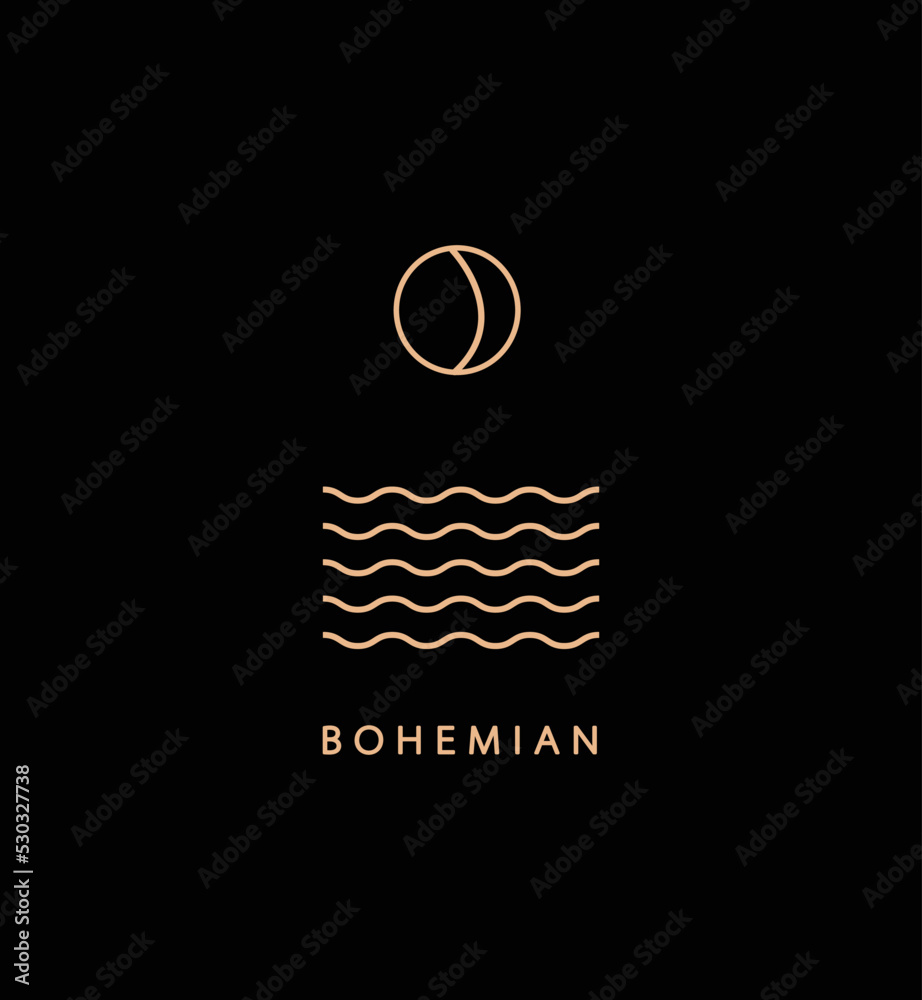 Wall mural logo in a modern style. vector linear icon. boho characters - solar logo design templates - abstract