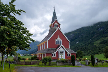 Fototapeta na wymiar Cemetery with church in Norway