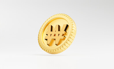 Isolate of Golden won South Korea coin on white background by 3d render.