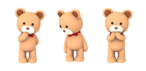 bear plush doll character on transparent background, 3D illustration