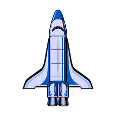 Space flat illustration. Colored comic elements of astronaut, space shuttle, Saturn and satellite isolated vector illustration. Logo design and universe concept