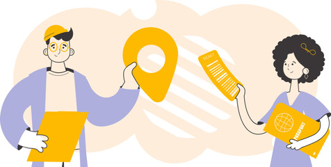 Travel agent team. Modern linear style. Vector.