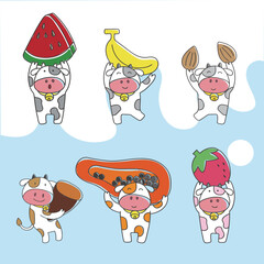 Sweet tasty milk with different flavours illustration.