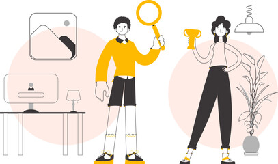 The concept of the process of hiring staff for work. Trendy linear style. Vector.