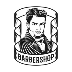 Barbershop with Victorian men's hairstyles and styles