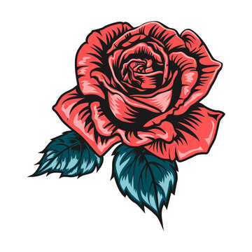 Retro tattoo line art. Vintage rose, revolver, ribbon, diamond clip art vector illustration. Tattoo studio and design elements concept