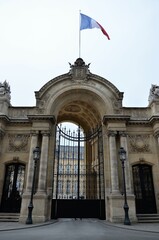 Paris, France 03.23.2017: The official entrance of the Élysée Palace, seat of the Presidency of...