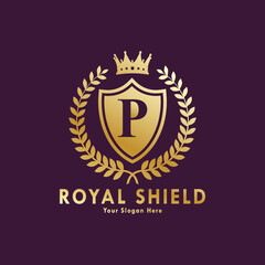 Letter P Logo" Images. Royal shield logo template,
Royal heraldic emblem shield with crown