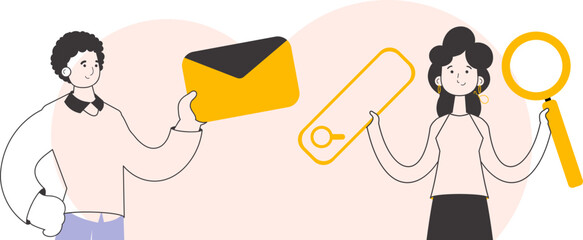 HR employees. Linear style. Vector illustration.