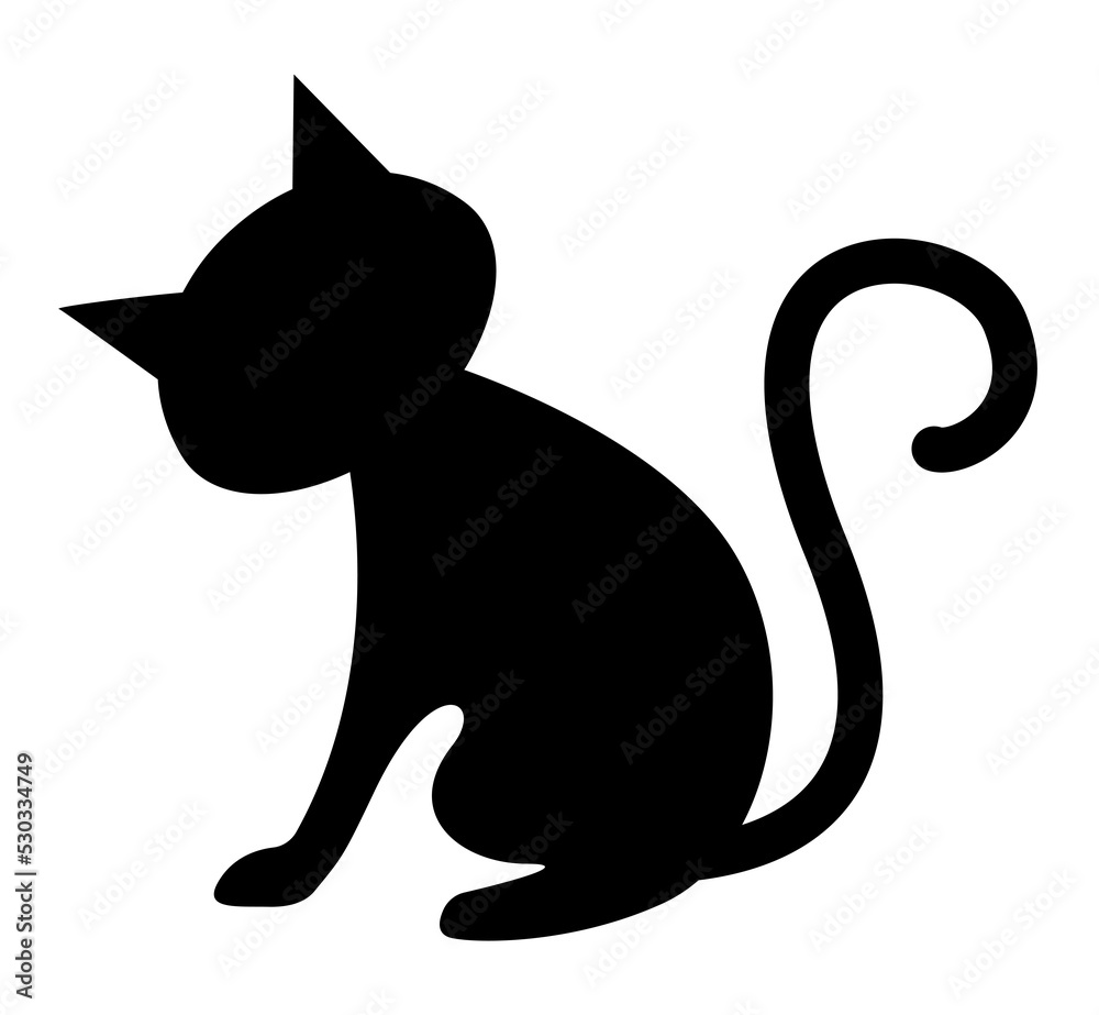 Wall mural Cute cat black icon illustration PNG, with transparent background. - Wall murals
