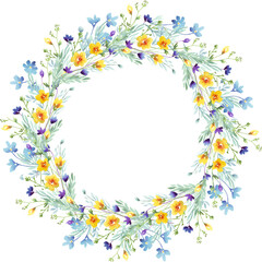 Wildflowers wreath. Watercolor clipart	

