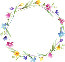 Wildflowers wreath. Watercolor clipart	
