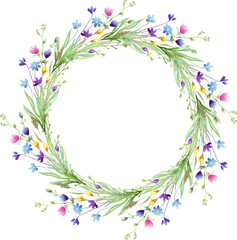 Obraz premium Wildflowers wreath. Watercolor clipart 