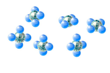 Molecules of three atoms like methane from different views, concept of chemistry, spherical model