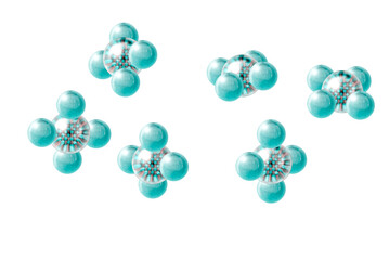 Molecules of three atoms like methane from different views, concept of chemistry, spherical model