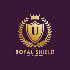 Letter U Logo" Images. Royal shield logo template,
Royal heraldic emblem shield with crown