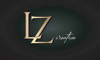 LZ letters luxury jewellery fashion brand monogram, creative premium stylish golden logo icon