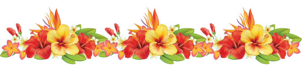 Hawaiian lei  Arrangement from Hibiscus and tropical plants  - obrazy, fototapety, plakaty