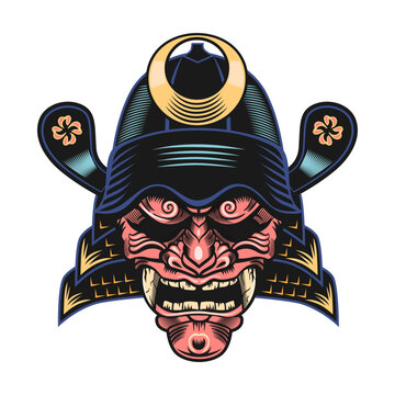 recommend clip art: Japanese samurai mask. Japan warrior clip art isolated vector illustration. Military art and design element