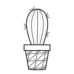 Prickly cactus in pot. Hand drawn vector illustration in sketch doodle style.