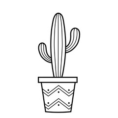 Hand drawn cactus in pot. Isolated vector illustration in doodle sketch style.