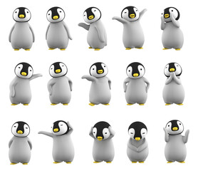 baby penguin on transparent background, 3D illustration