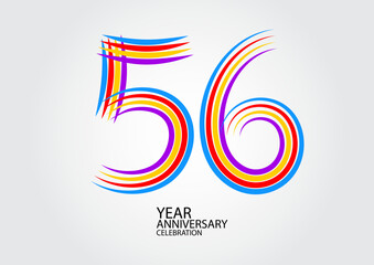 56 years anniversary celebration logotype colorful line vector, 56th birthday logo, 56 number design, Banner template, logo number elements for invitation card, poster, t-shirt.