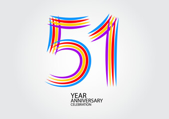 51 years anniversary celebration logotype colorful line vector, 51th birthday logo, 51 number design, Banner template, logo number elements for invitation card, poster, t-shirt.