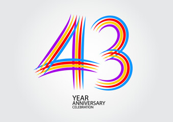 43 years anniversary celebration logotype colorful line vector, 43th birthday logo, 43 number design, Banner template, logo number elements for invitation card, poster, t-shirt.