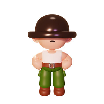 Guard Officer Army or soldier cute character in Camouflage Uniform. Cartoon style. 3d render.