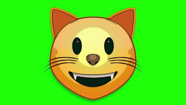 Green screen video animation of an emoji smilling cat with comic style , remove the green background using the video editing software you use