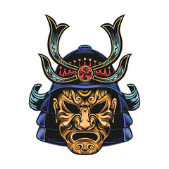 Japanese samurai mask. Japan warrior clipart isolated vector illustration. Military art and design elements concept