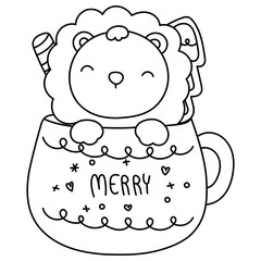 cute lion in christmas mug