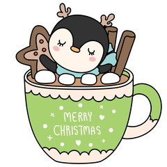 penguin in christmas mug