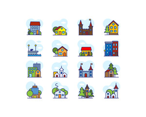 Mini city icon set