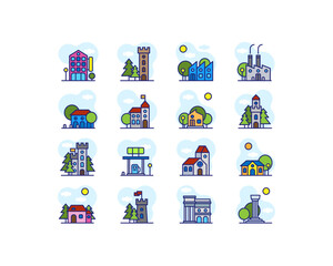 Mini city icon set