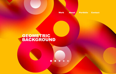 Circles and round shapes landing page abstract geometric background. Web page for website or mobile app wallpaper