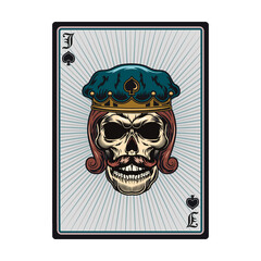Playing poker cards with skull. Jokers of all suit. Vector illustrations collection for gambling, poker club, online game