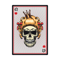 Playing card with skull. Queens, jokers, ace of all suits. Vector illustrations collection for gambling, poker club, online game concept